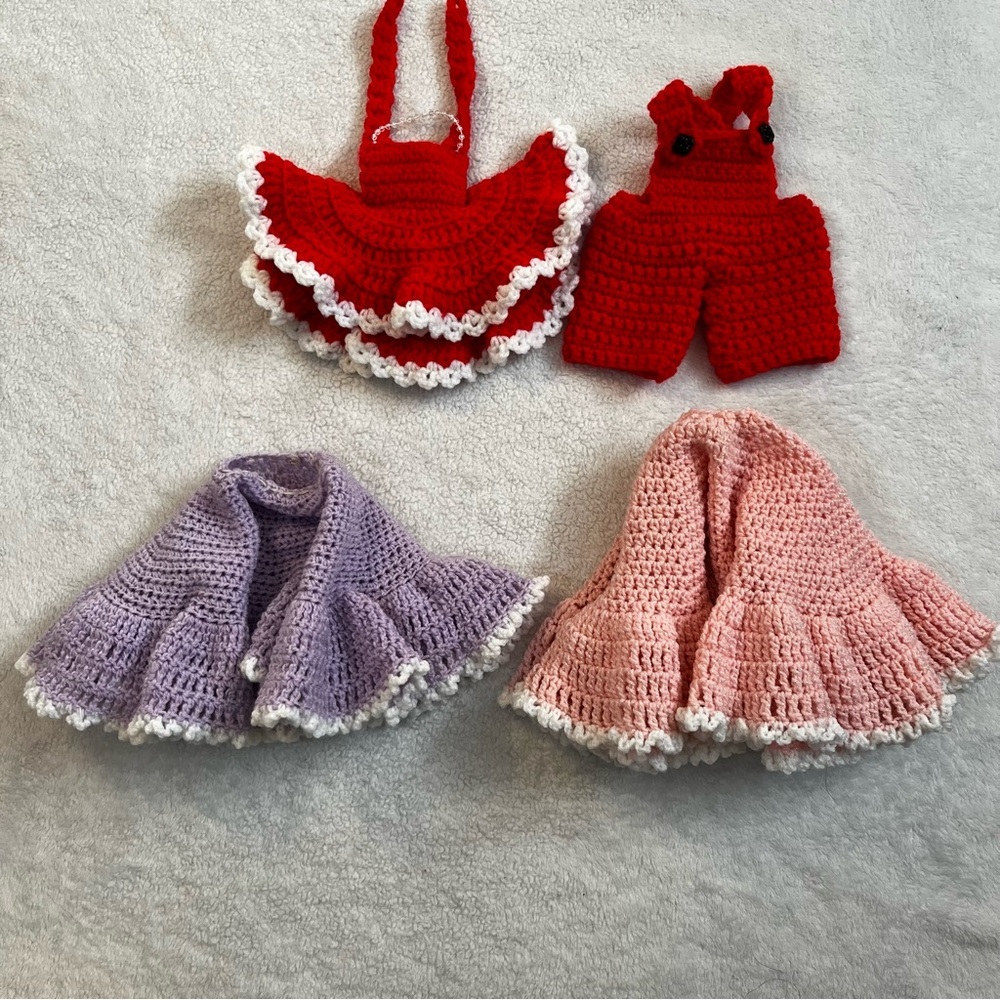 Handmade Crochet Doll Clothes Set - Red, Purple, Pink